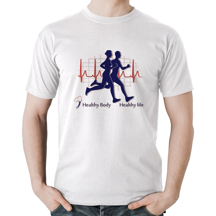 Camiseta Algodão Batimentos Cardíacos Corrida - Branca