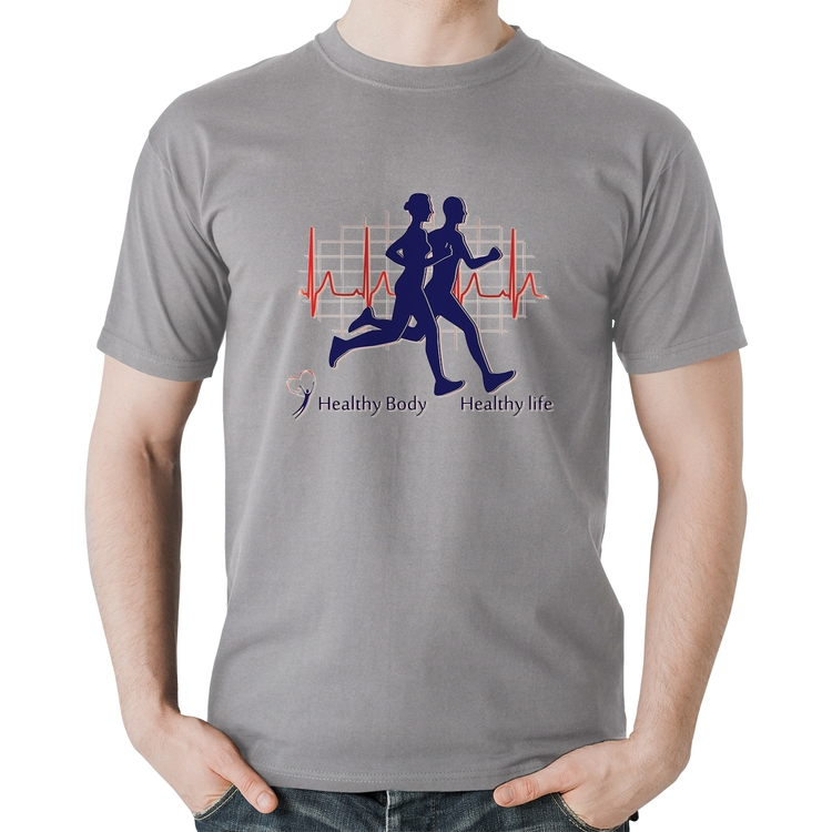 Camiseta Algodão Batimentos Cardíacos Corrida - Cinza