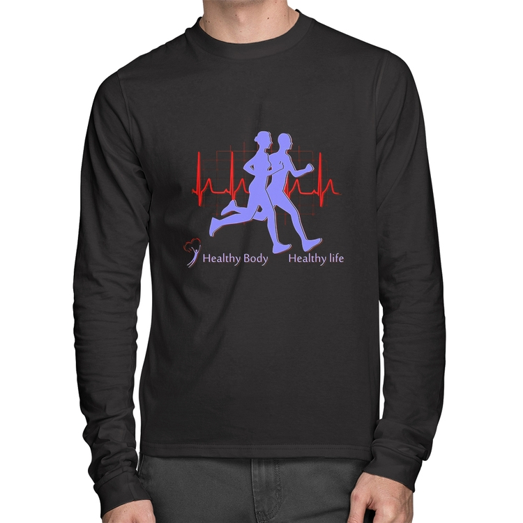 Camiseta Algodão Batimentos Cardíacos Corrida Manga Longa