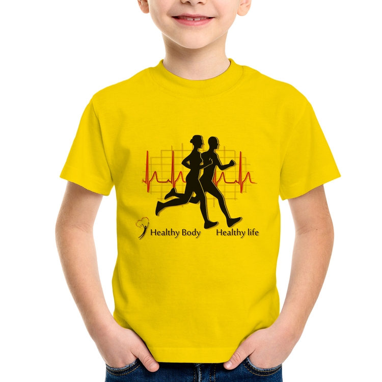 Camiseta Infantil Batimentos Cardíacos Corrida - Amarela