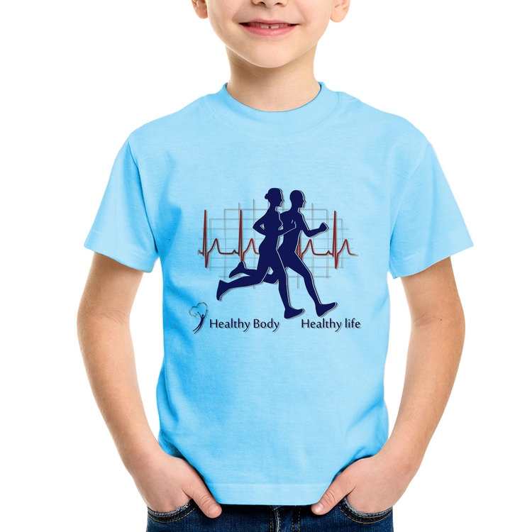 Camiseta Infantil Batimentos Cardíacos Corrida - Azul Bebê