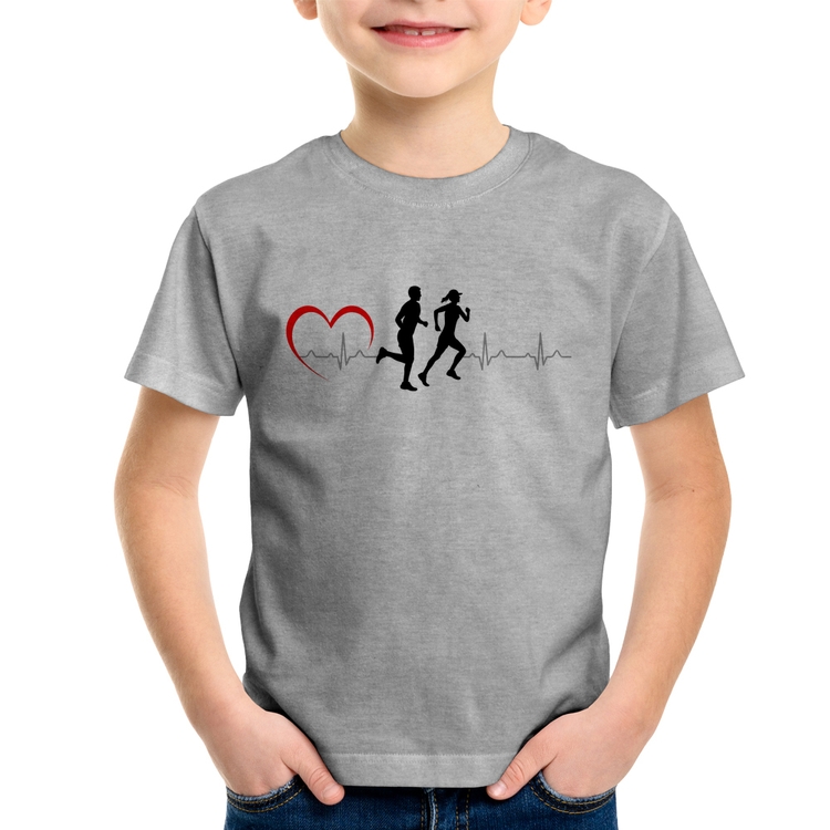 Camiseta Infantil Batimentos Cardíacos Corrida Coração - Cinza