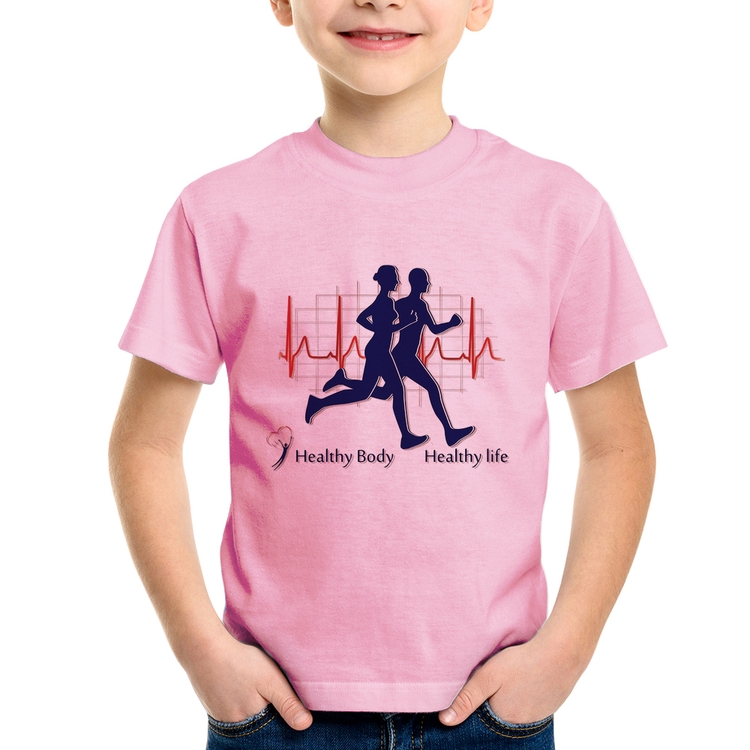 Camiseta Infantil Batimentos Cardíacos Corrida - Rosa Bebê