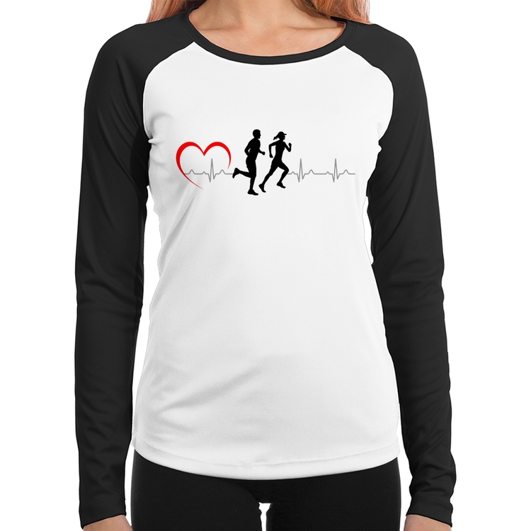 Baby Look Raglan Batimentos Cardíacos Corrida Coração Manga Longa