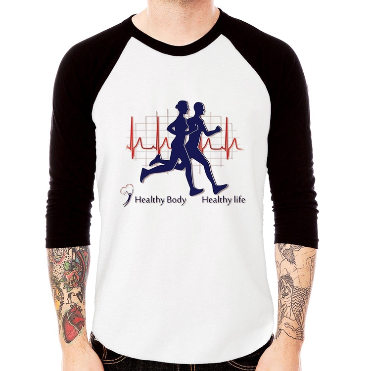 Camiseta Raglan Batimentos Cardíacos Corrida Manga 3/4