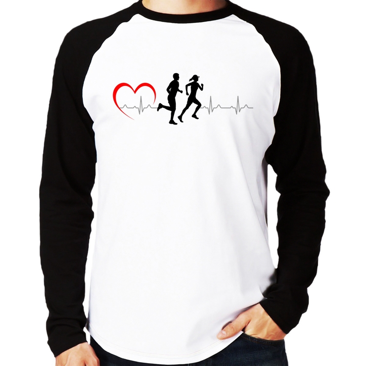 Camiseta Raglan Batimentos Cardíacos Corrida Coração Manga Longa