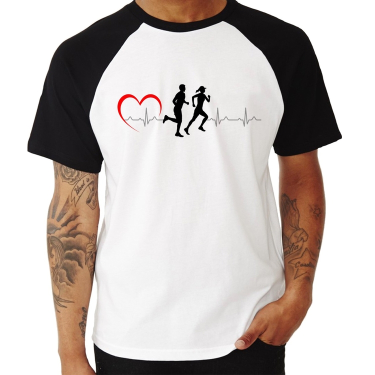 Camiseta Raglan Batimentos Cardíacos Corrida Coração