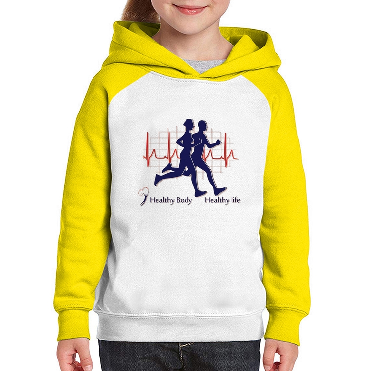 Moletom Infantil Batimentos Cardíacos Corrida - Branco/Amarelo