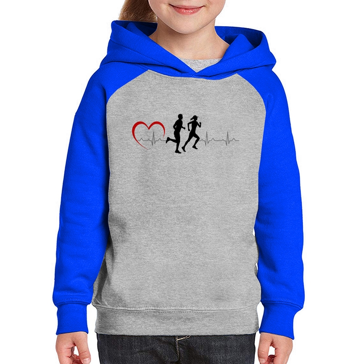 Moletom Infantil Batimentos Cardíacos Corrida Coração - Cinza/Azul