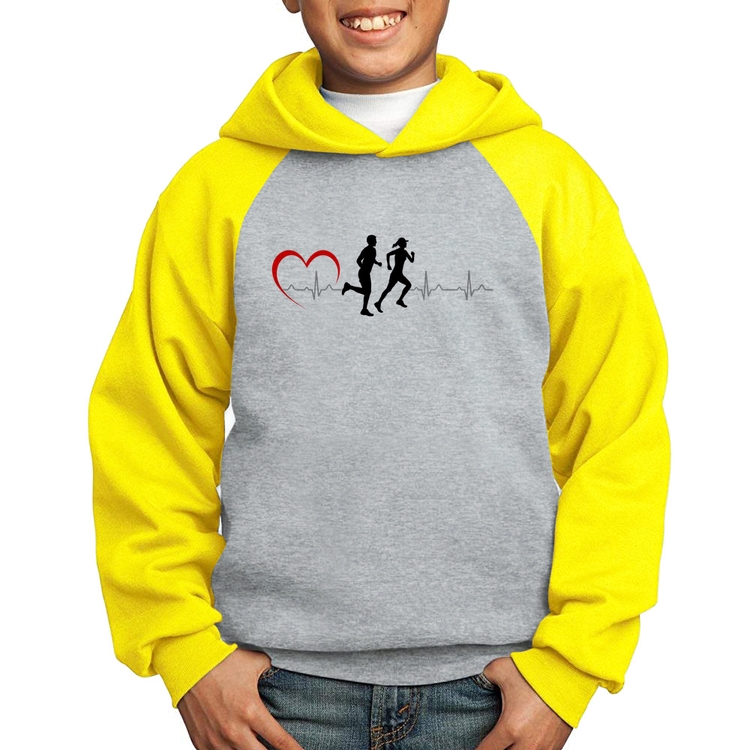 Moletom Infantil Batimentos Cardíacos Corrida Coração - Cinza/Amarelo
