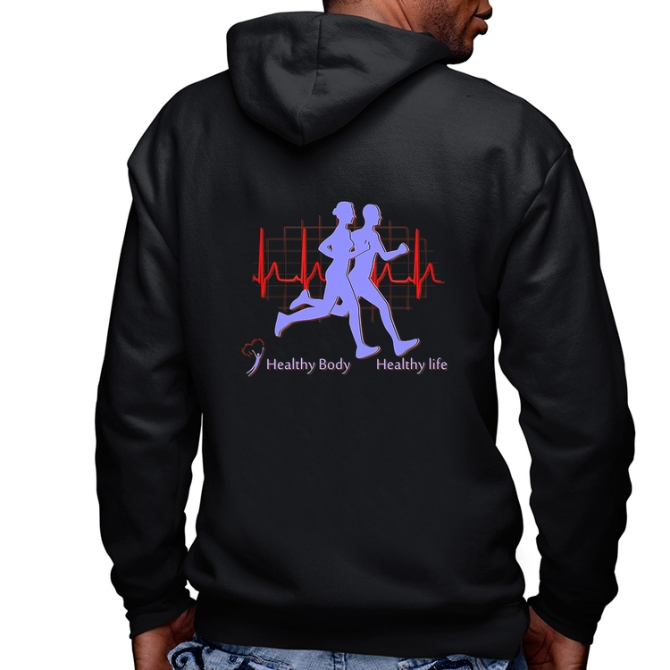 Blusa Moletom Batimentos Cardíacos Corrida Masculina com Capuz e Zíper