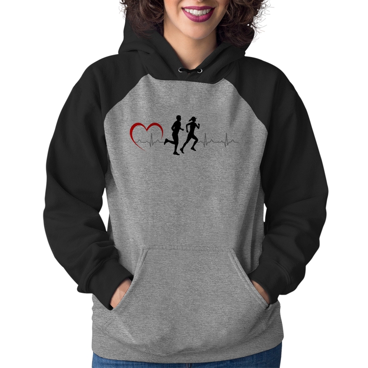 Moletom Feminino Batimentos Cardíacos Corrida Coração - Cinza/Preto