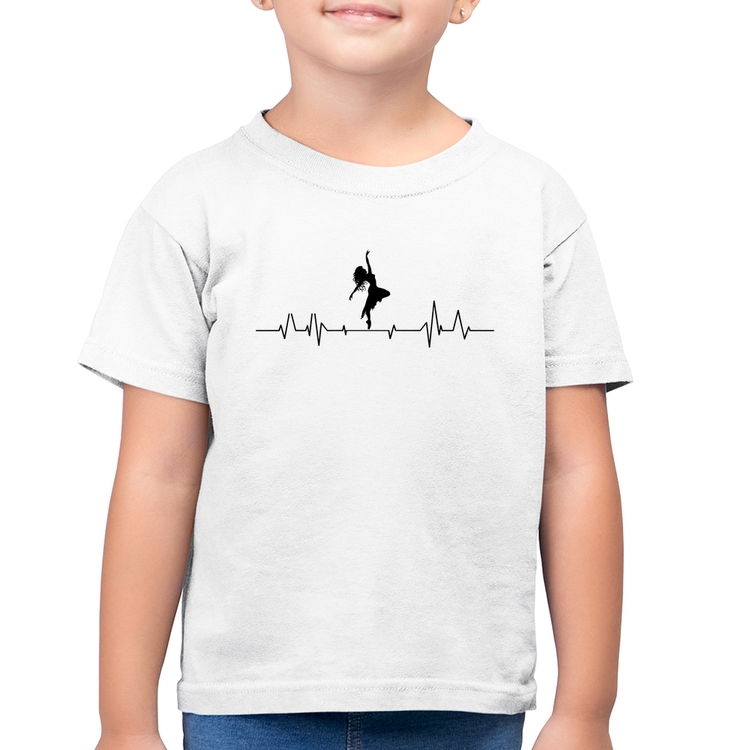 Camiseta Algodão Infantil Batimentos Cardíacos Dança - Branca