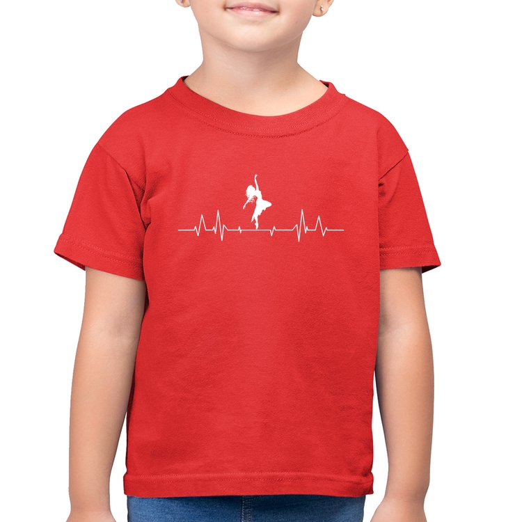 Camiseta Algodão Infantil Batimentos Cardíacos Dança - Vermelha