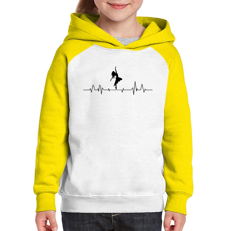 Moletom Infantil Batimentos Cardíacos Dança - Branco/Amarelo