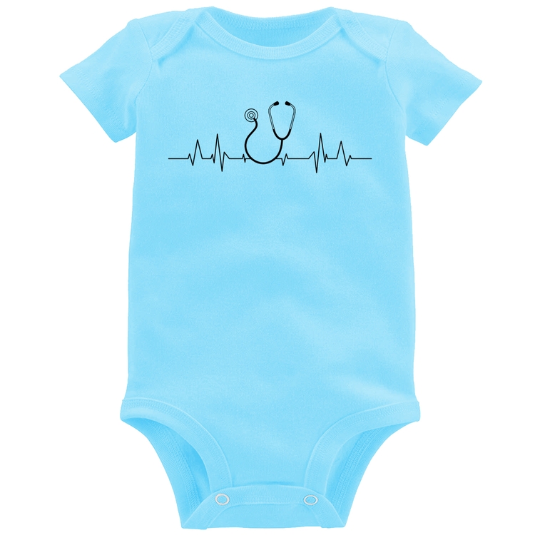 Body Bebê Batimentos Cardíacos Estetoscópio Medicina - Azul Bebê