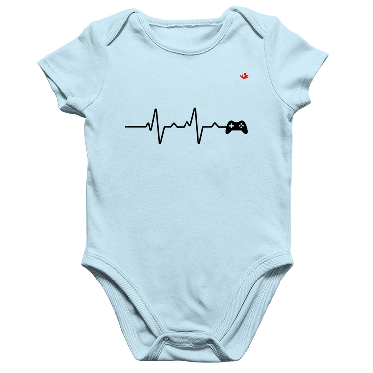 Body Bebê Algodão Batimentos Cardíacos Gamer - Azul Bebê