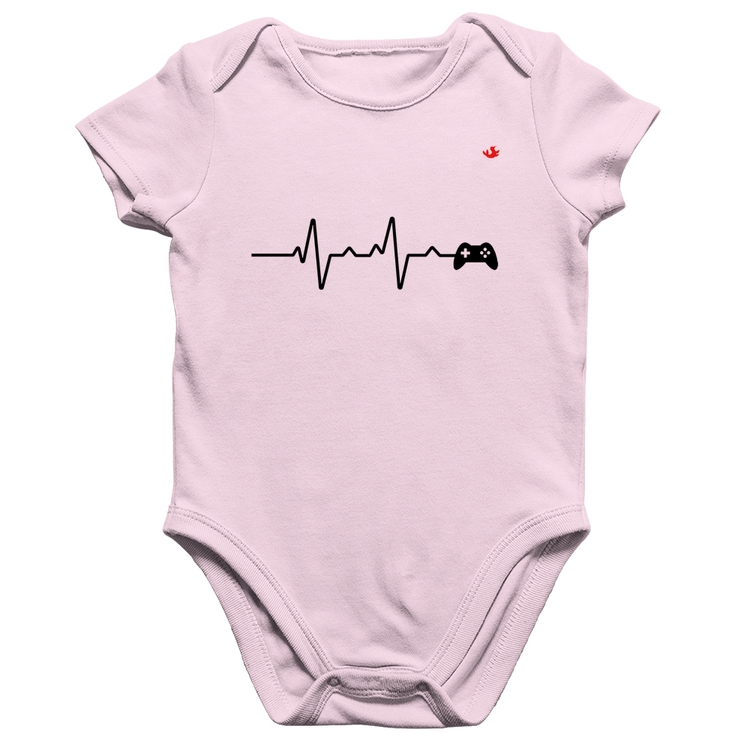 Body Bebê Algodão Batimentos Cardíacos Gamer - Rosa Bebê