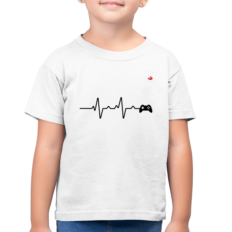 Camiseta Algodão Infantil Batimentos Cardíacos Gamer - Branca