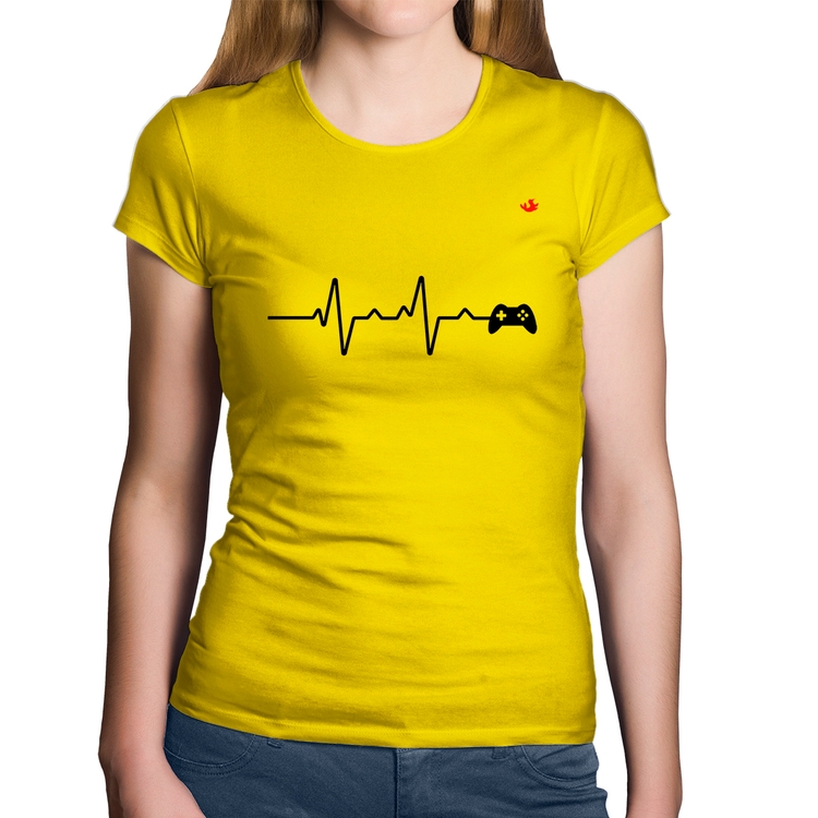 Baby Look Algodão Batimentos Cardíacos Gamer - Amarela