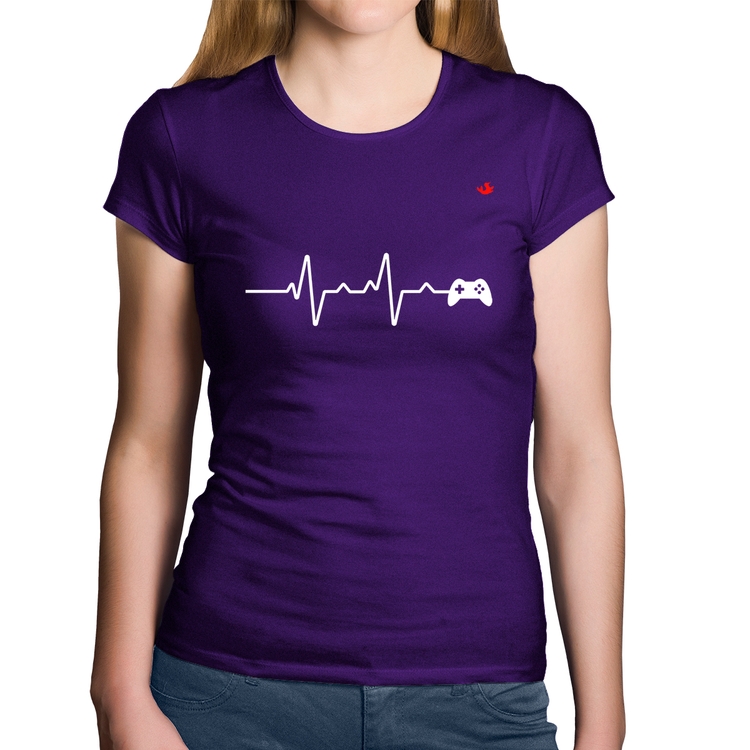 Baby Look Algodão Batimentos Cardíacos Gamer - Roxa