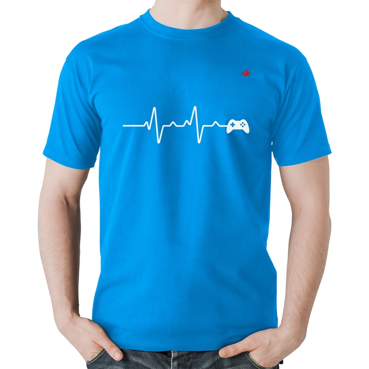 Camiseta Algodão Batimentos Cardíacos Gamer - Azul