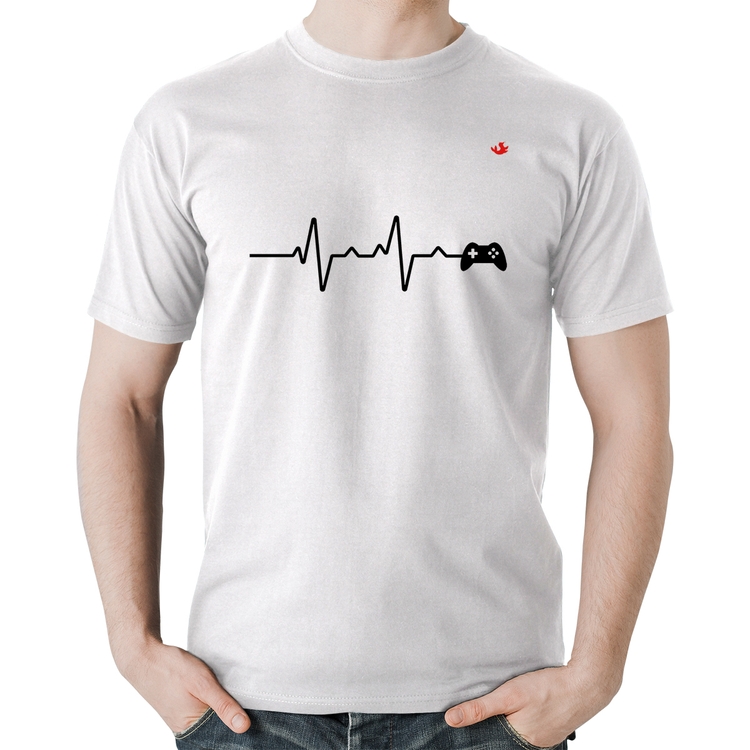 Camiseta Algodão Batimentos Cardíacos Gamer - Branca