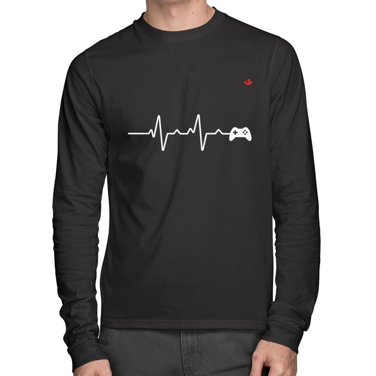 Camiseta Algodão Batimentos Cardíacos Gamer Manga Longa