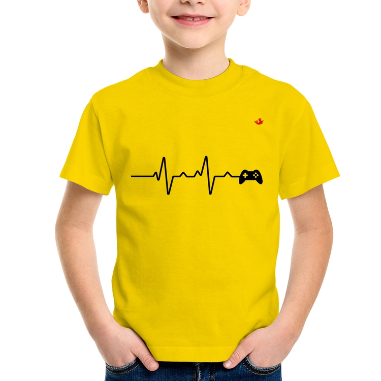 Camiseta Infantil Batimentos Cardíacos Gamer - Amarela