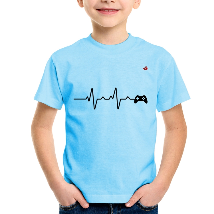 Camiseta Infantil Batimentos Cardíacos Gamer - Azul Bebê