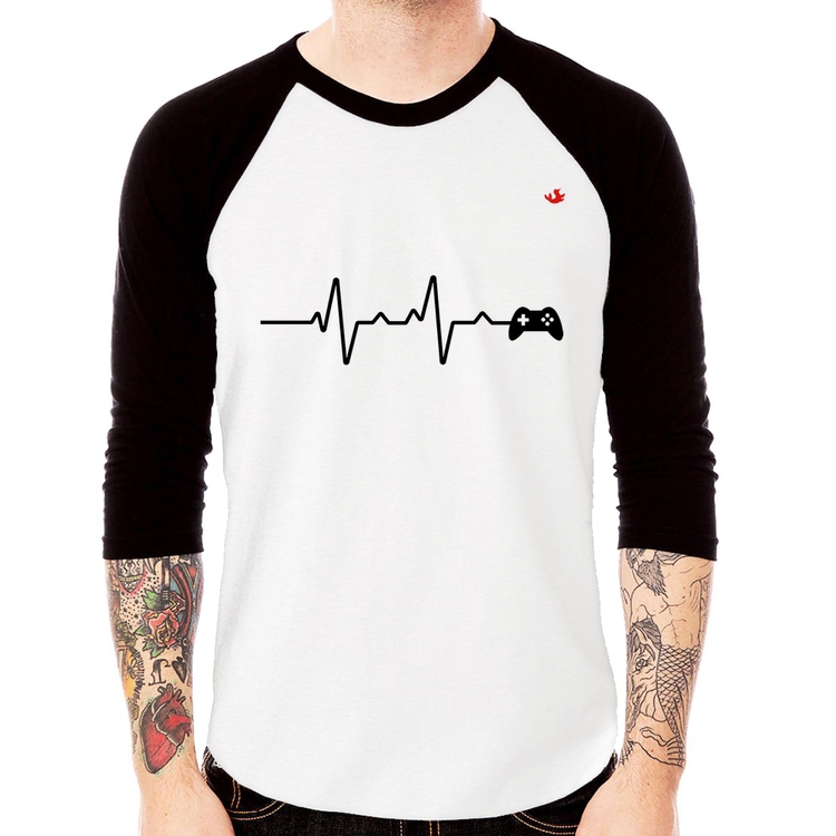 Camiseta Raglan Batimentos Cardíacos Gamer Manga 3/4