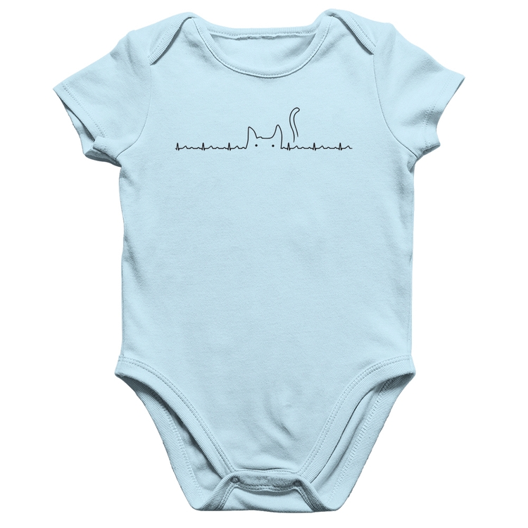 Body Bebê Algodão Batimentos Cardíacos Gato - Azul Bebê