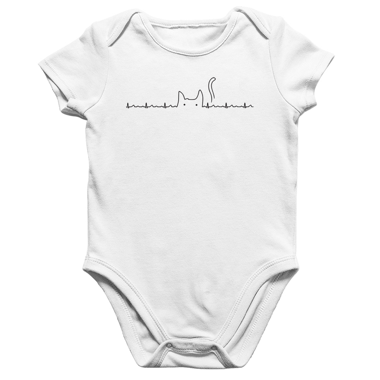 Body Bebê Algodão Batimentos Cardíacos Gato - Branco