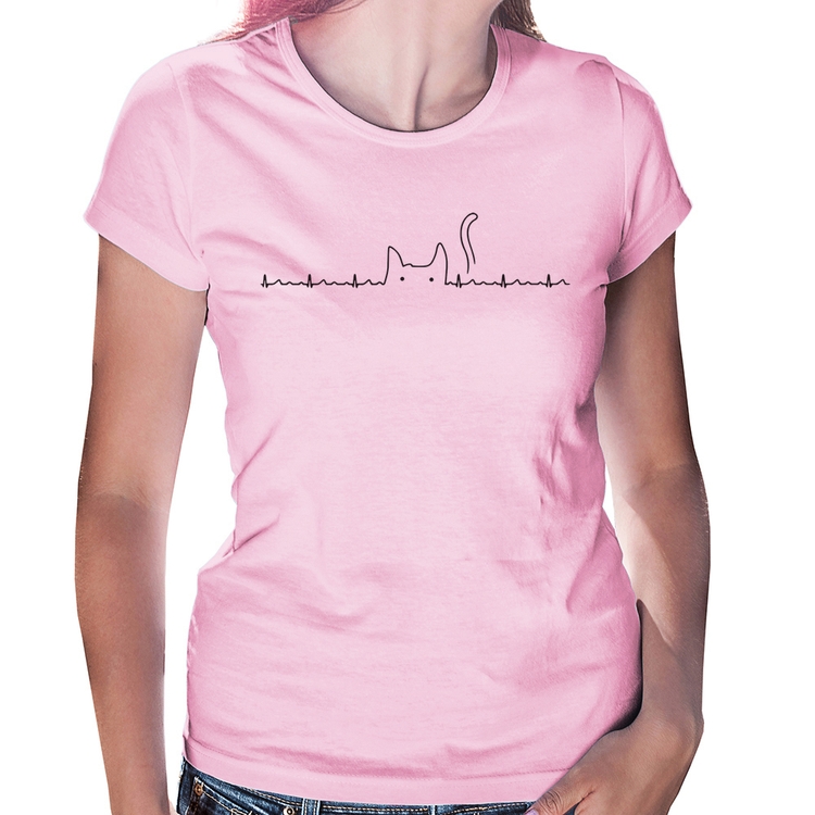 Baby Look Batimentos Cardíacos Gato - Rosa Bebê