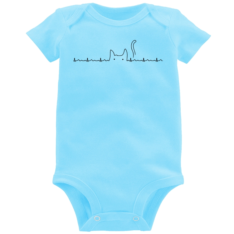 Body Bebê Batimentos Cardíacos Gato - Azul Bebê