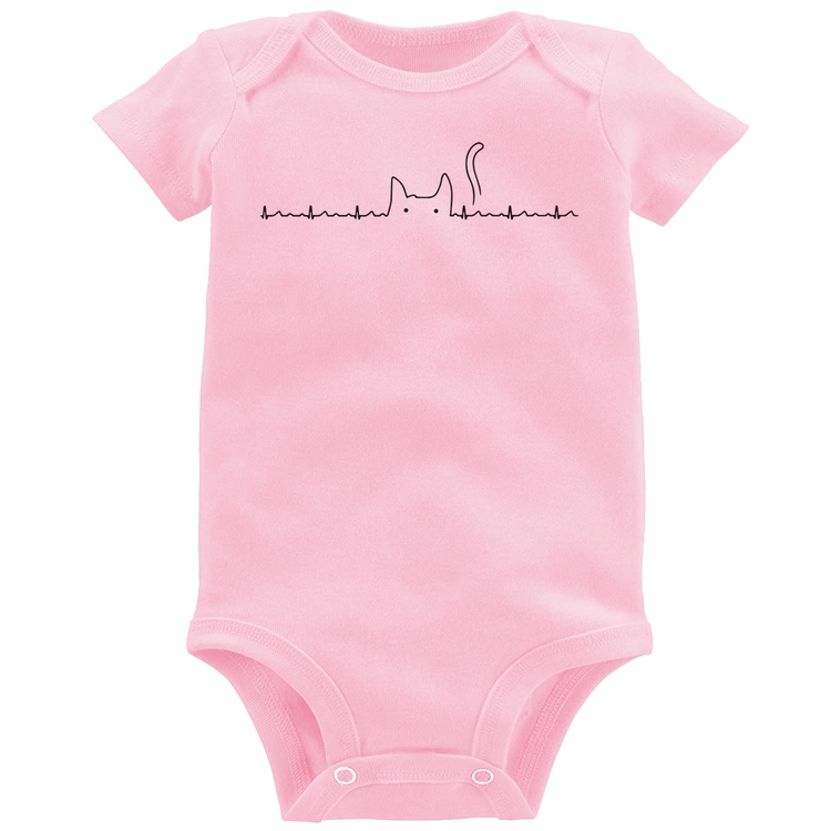 Body Bebê Batimentos Cardíacos Gato - Rosa Bebê
