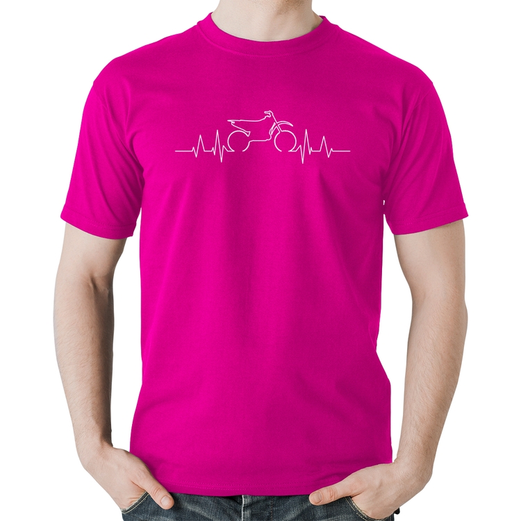 Camiseta Algodão Batimentos Cardíacos Motocross - Rosa