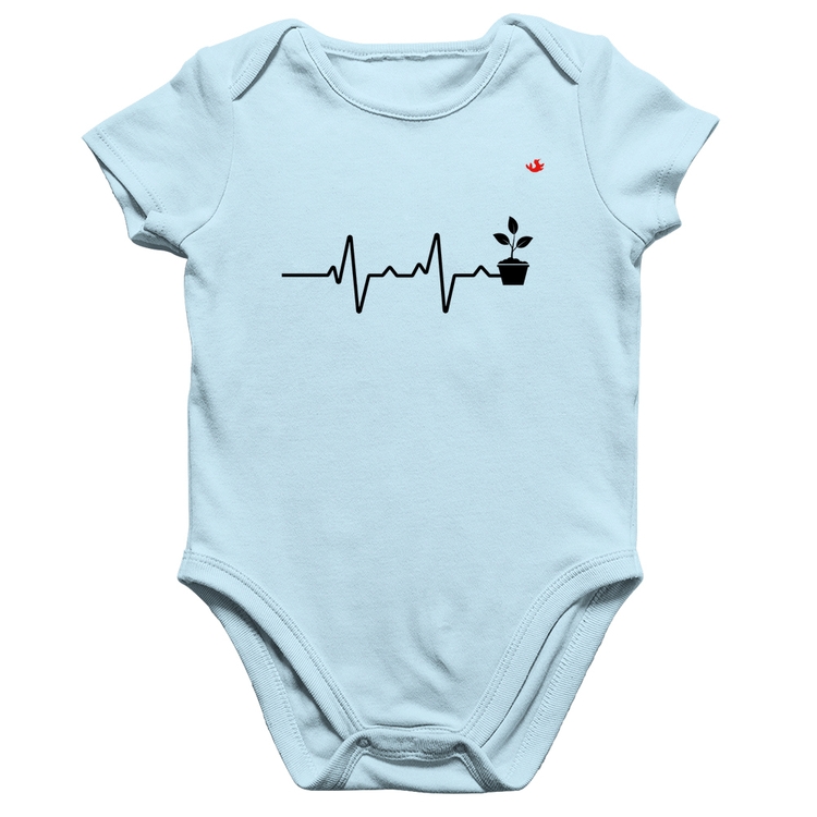 Body Bebê Algodão Batimentos Cardíacos Plantinhas - Azul Bebê