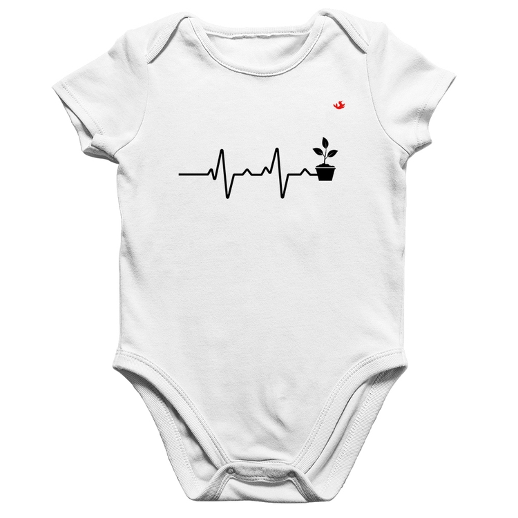 Body Bebê Algodão Batimentos Cardíacos Plantinhas - Branco