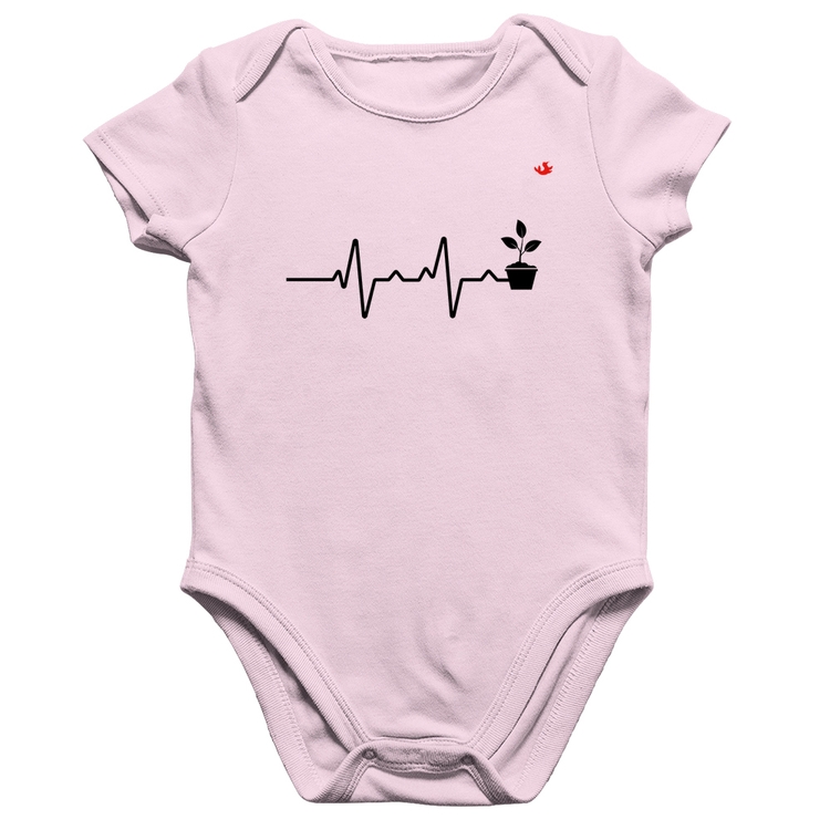 Body Bebê Algodão Batimentos Cardíacos Plantinhas - Rosa Bebê