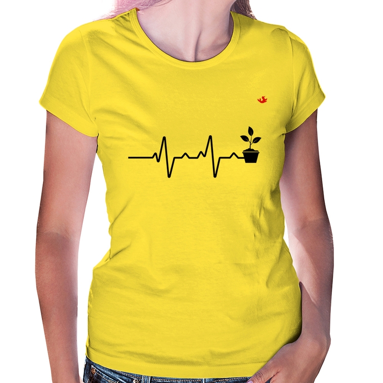 Baby Look Batimentos Cardíacos Plantinhas - Amarela