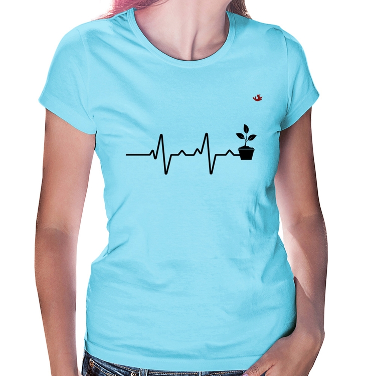 Baby Look Batimentos Cardíacos Plantinhas - Azul Bebê