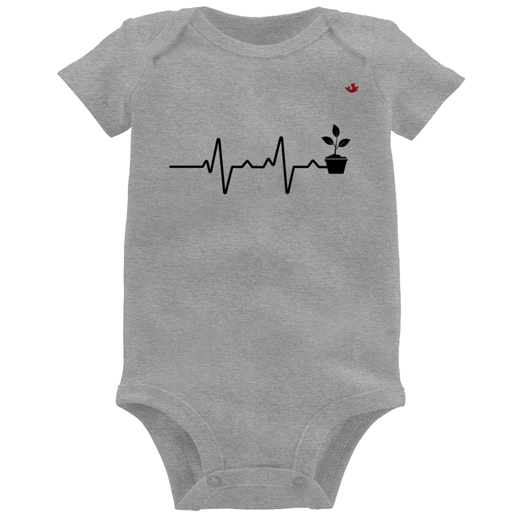 Body Bebê Batimentos Cardíacos Plantinhas - Cinza