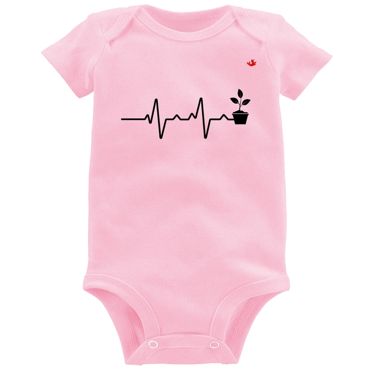 Body Bebê Batimentos Cardíacos Plantinhas - Rosa Bebê