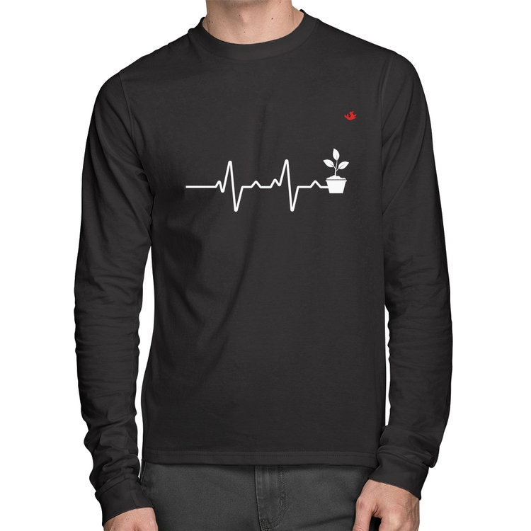 Camiseta Algodão Batimentos Cardíacos Plantinhas Manga Longa