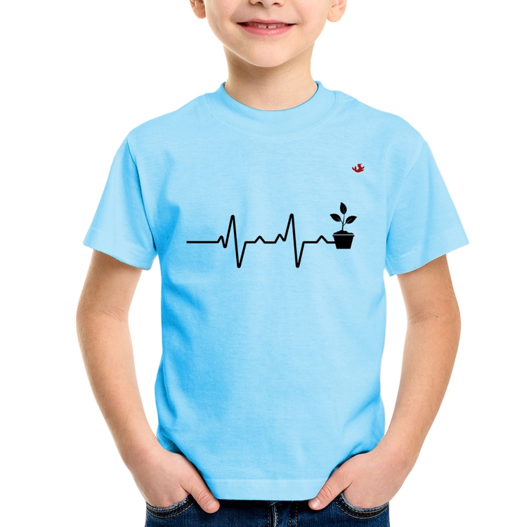 Camiseta Infantil Batimentos Cardíacos Plantinhas - Azul Bebê