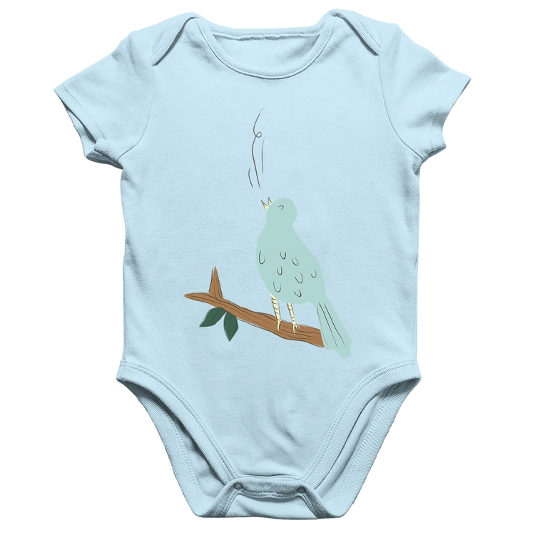 Body Bebê Algodão Passarinho Cantando - Azul Bebê