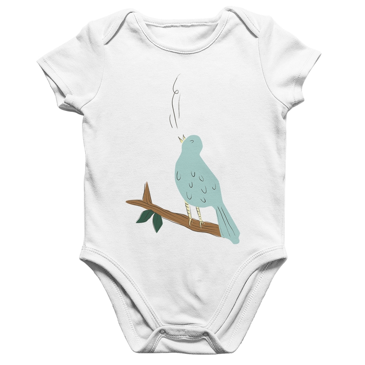 Body Bebê Algodão Passarinho Cantando - Branco