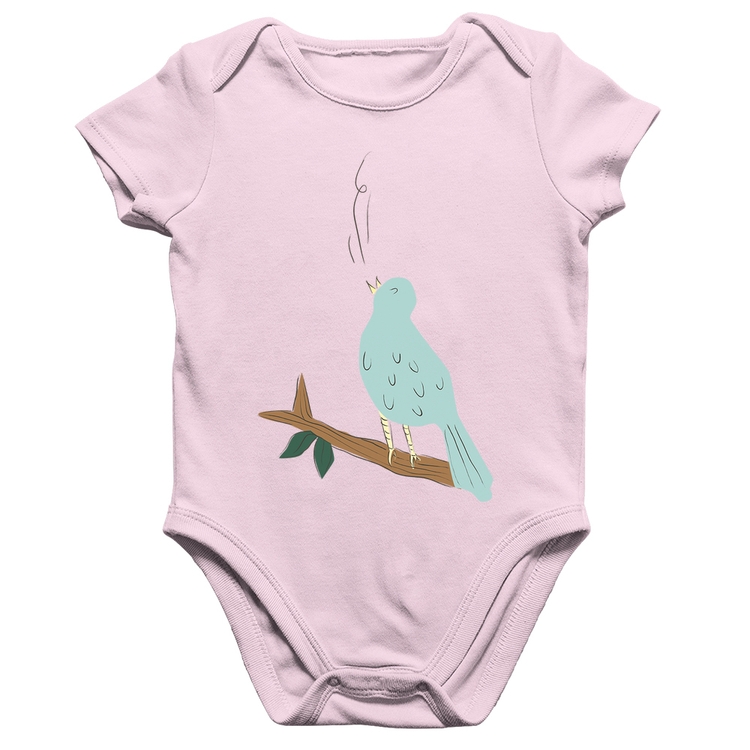 Body Bebê Algodão Passarinho Cantando - Rosa Bebê