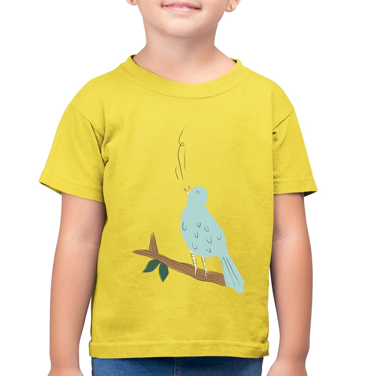Camiseta Algodão Infantil Passarinho Cantando - Amarelo Canário